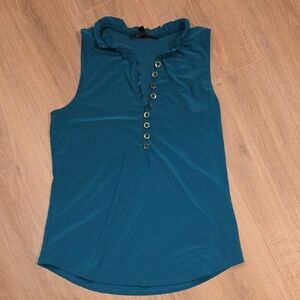 White House Black Market Teal Sleeveless Ruffle Neck Tank